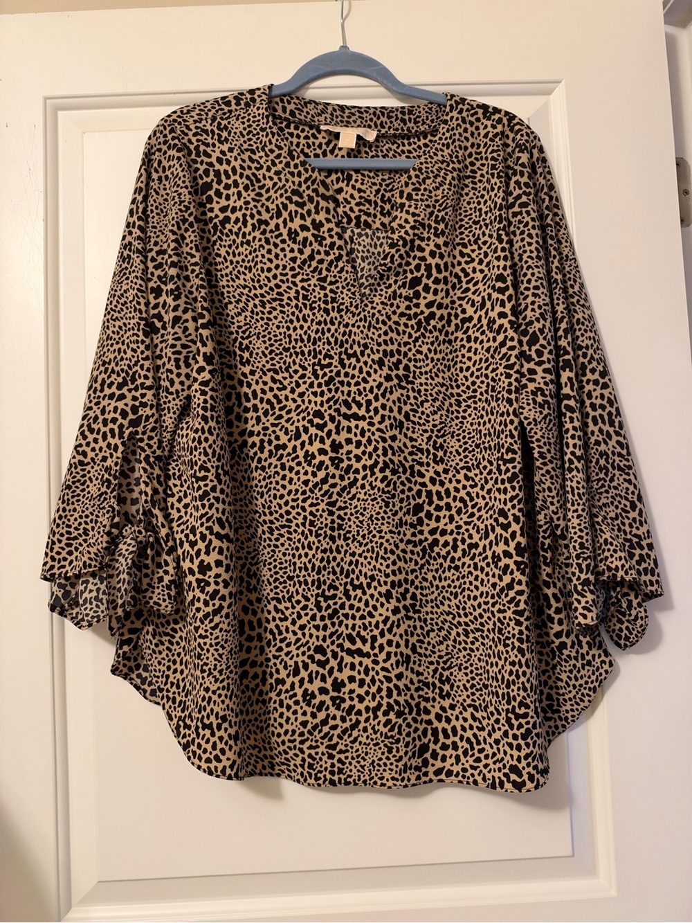 MICHAEL Michael Kors Beige and Black Leopard Ruffle Sleeve Tunic